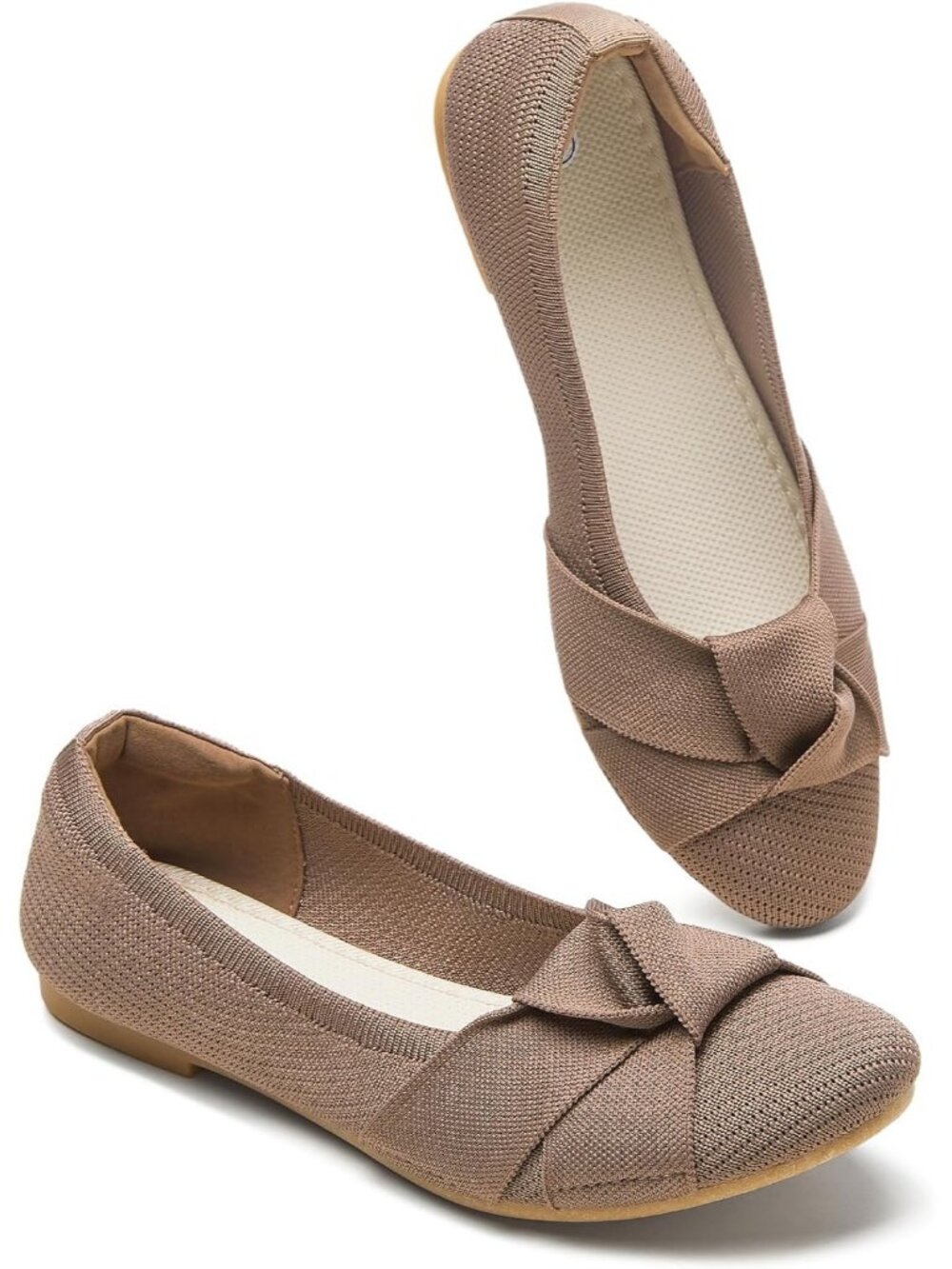 Women’s Dark Apricot Mesh Solid Ballet Flats Bowknot Slip-On Comfortable Shoes